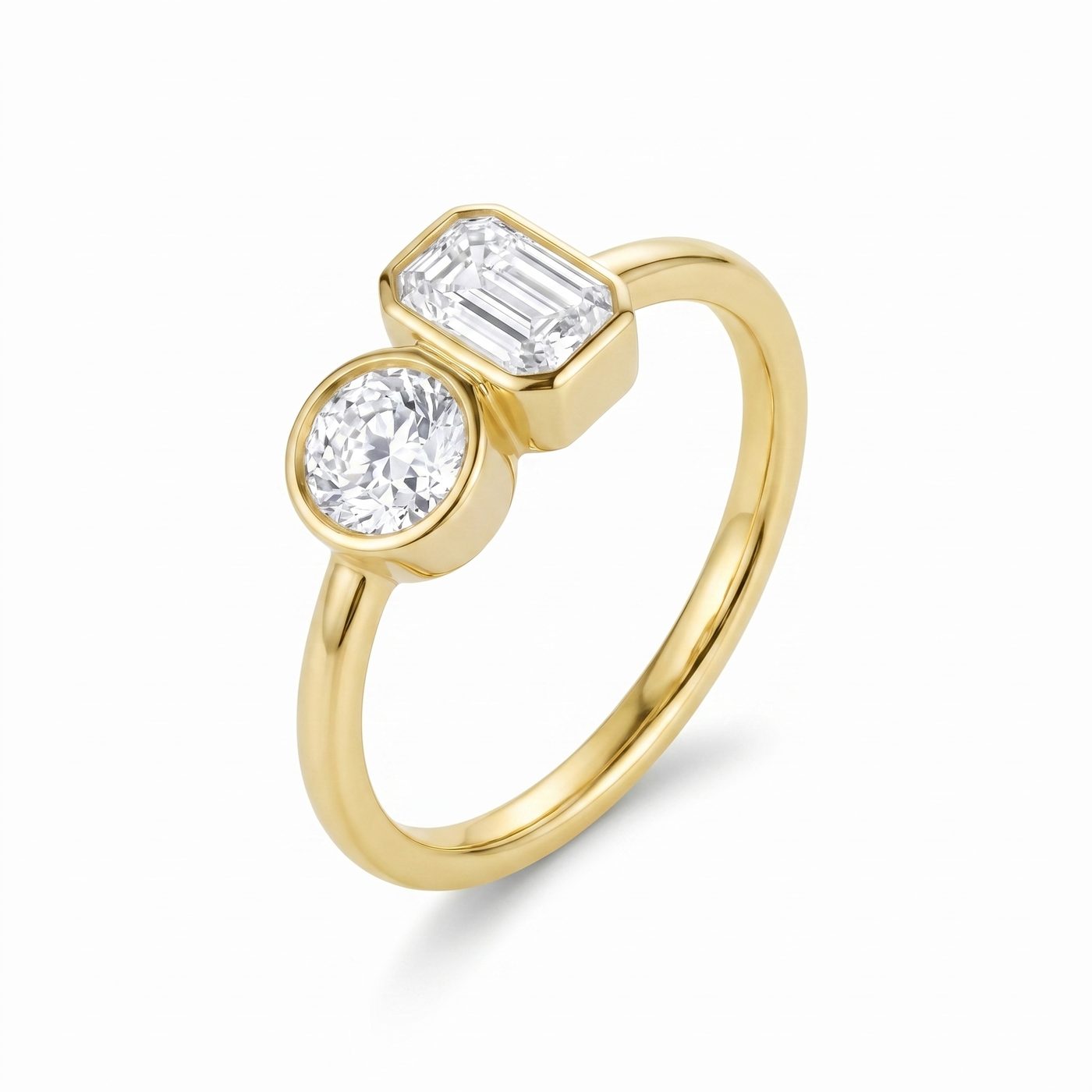 0.46ct Emerald Cut & 0.42ct Old Euro Diamond Toi et Moi Ring