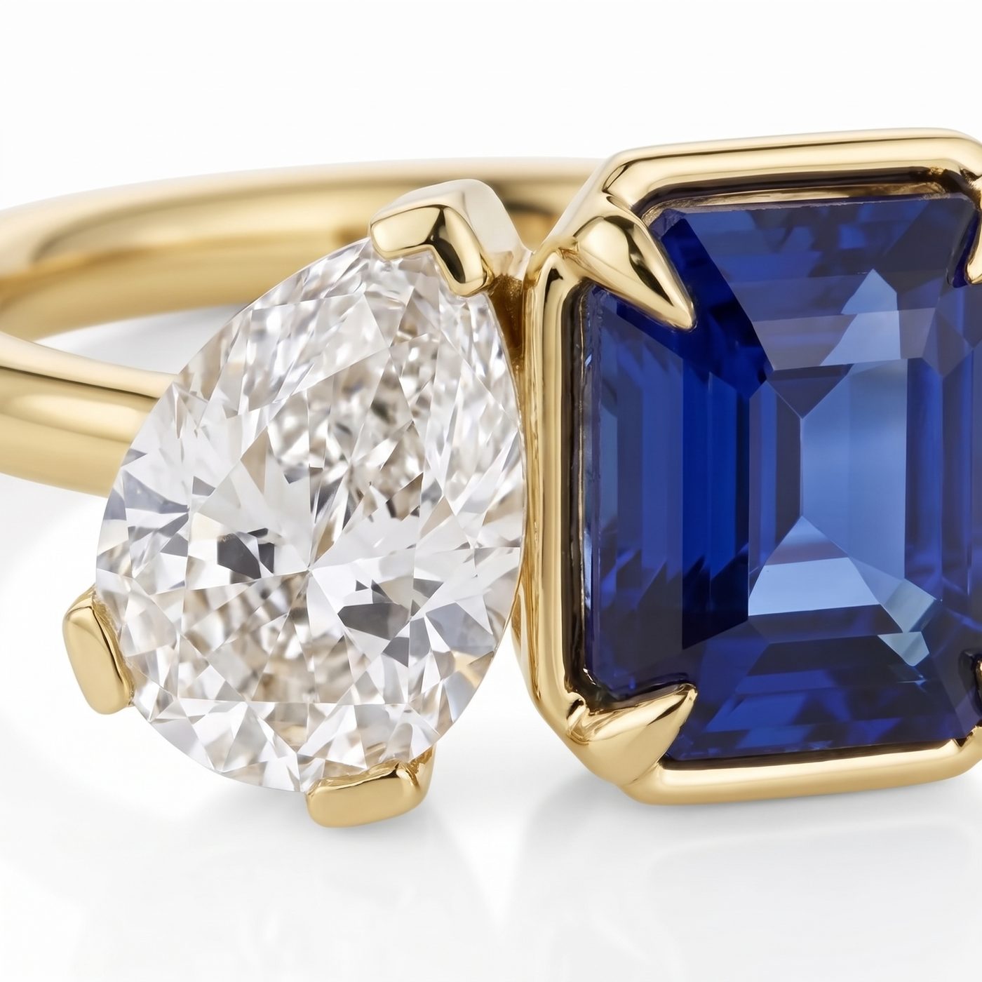 1.02ct Pear Shape Diamond and 2.09ct Sapphire Toi et Moi