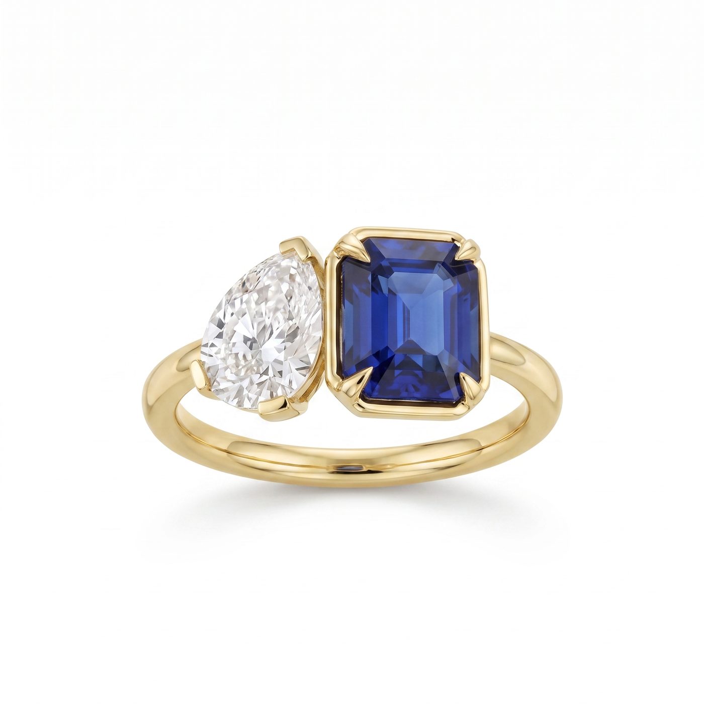 1.02ct Pear Shape Diamond and 2.09ct Sapphire Toi et Moi