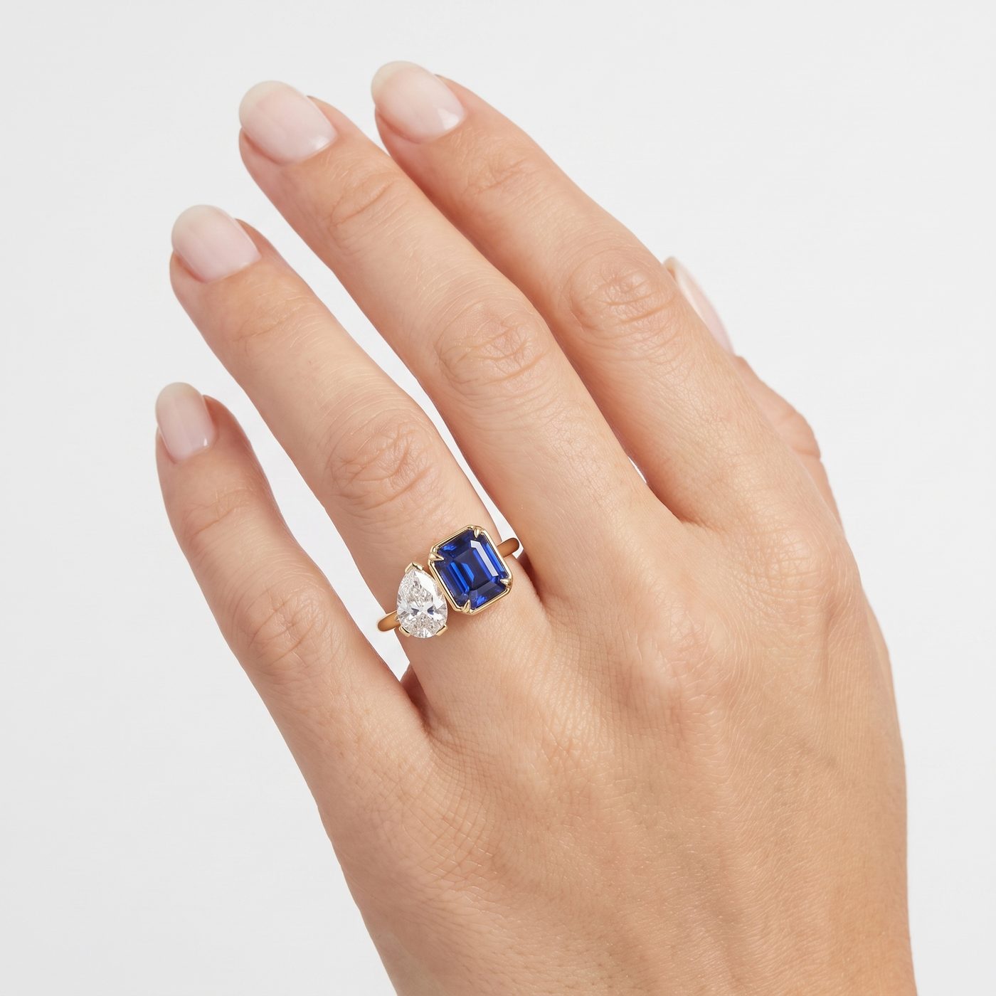 1.02ct Pear Shape Diamond and 2.09ct Sapphire Toi et Moi