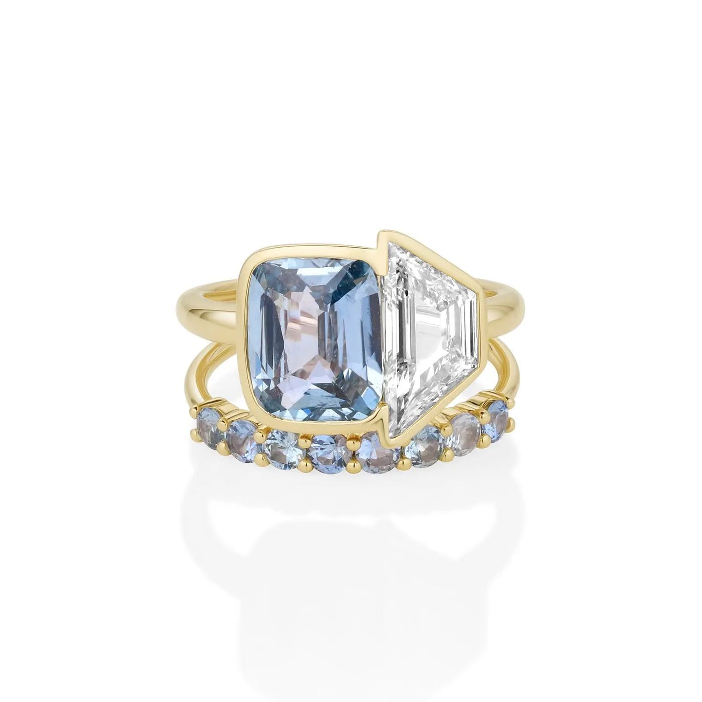 3.08ct Sapphire & 1.55ct Diamond Trapezoid Ring with 0.57tcw Sapphire Tracer Band