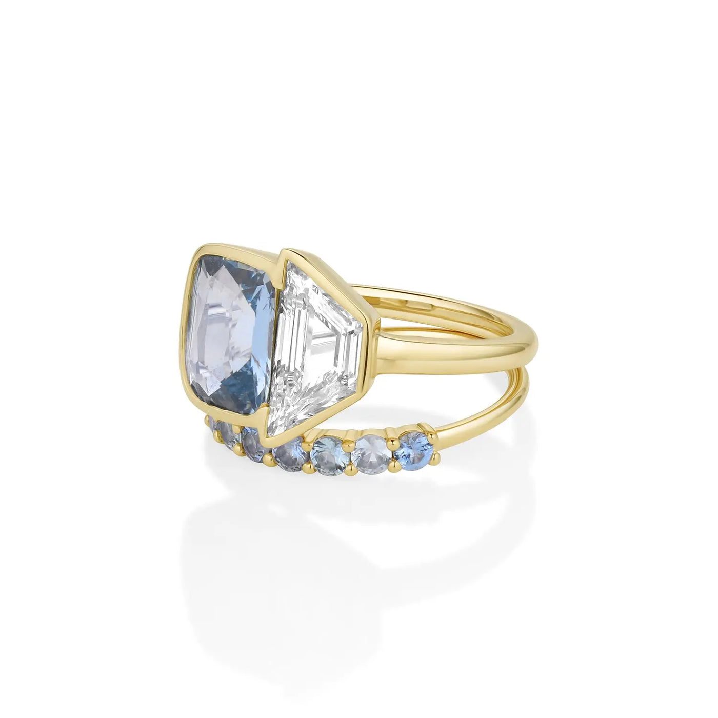 3.08ct Sapphire & 1.55ct Diamond Trapezoid Ring with 0.57tcw Sapphire Tracer Band