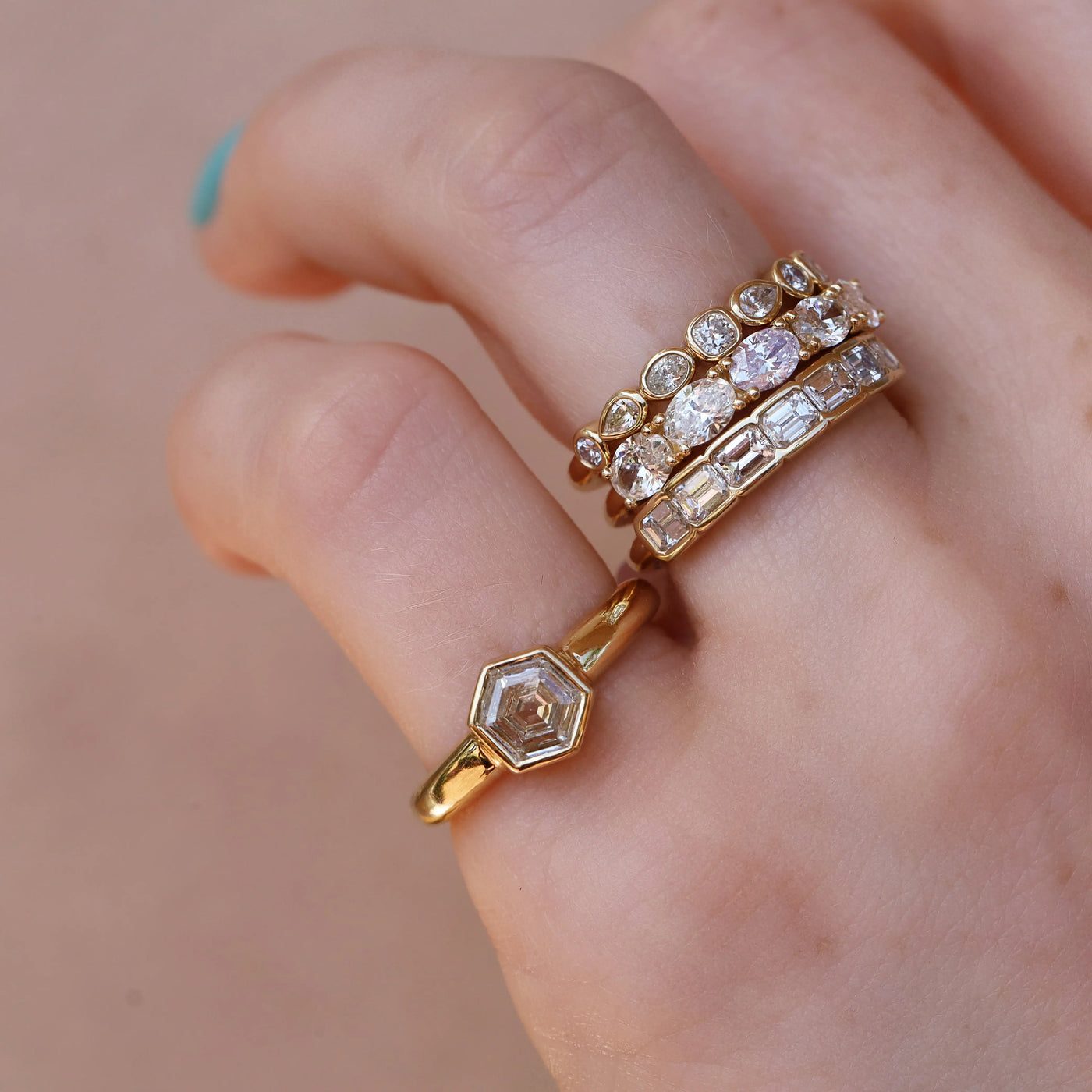 1.00ct Bezel Set White Diamond Hex Ring