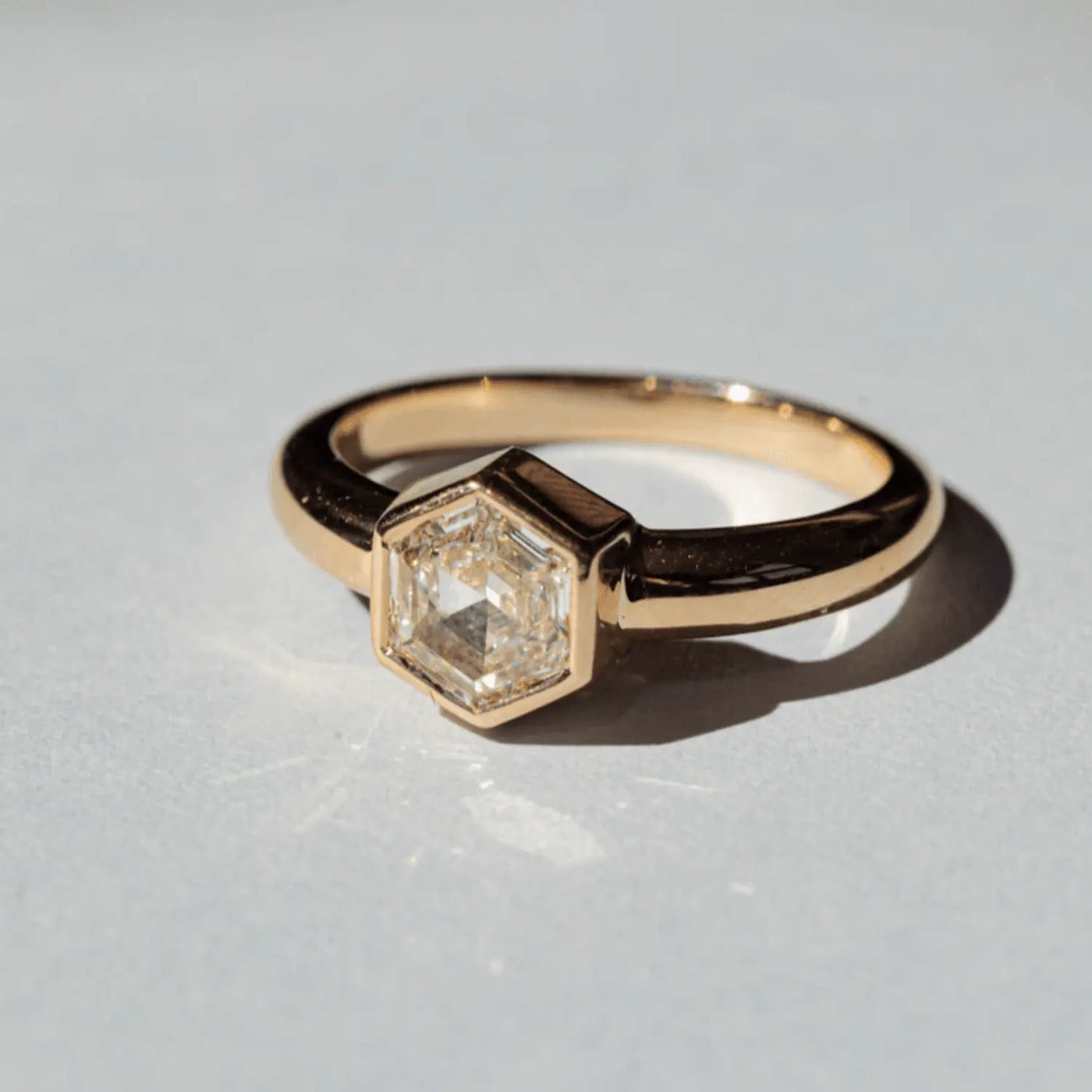 1.00ct Bezel Set White Diamond Hex Ring