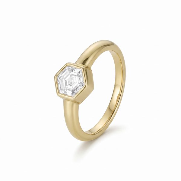 1.00ct Bezel Set White Diamond Hex Ring
