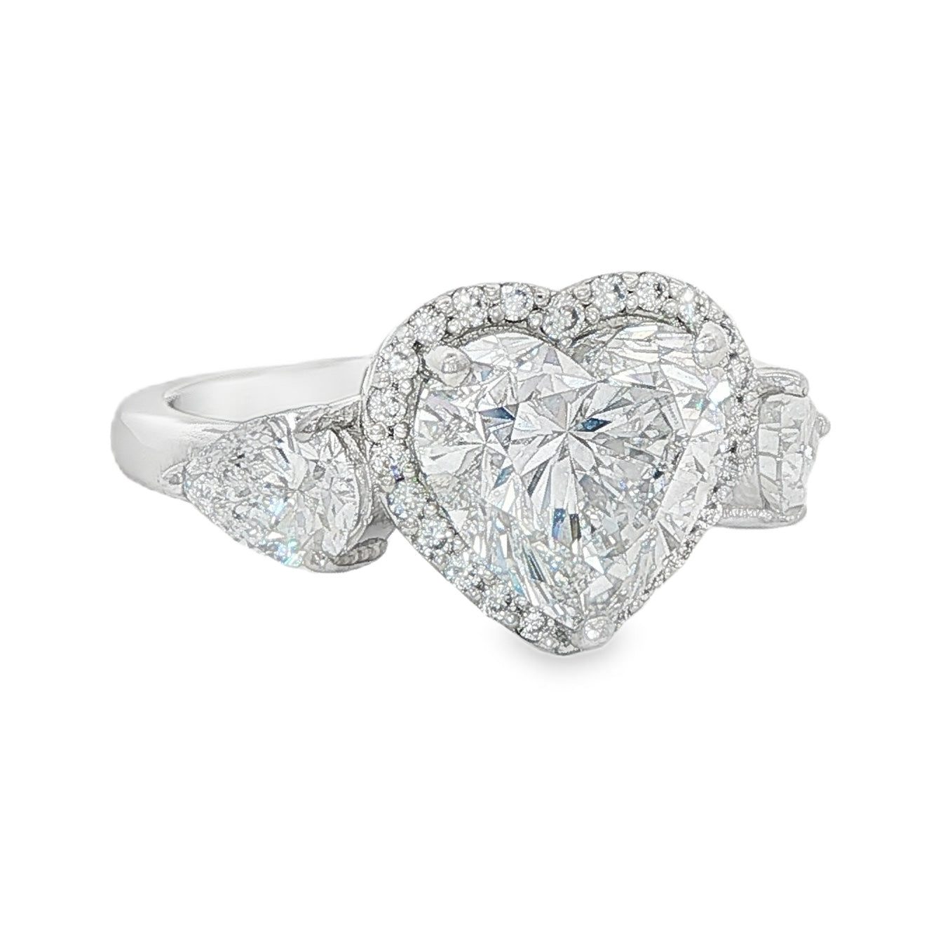 Heart Halo Three Stone Engagement Ring 71150