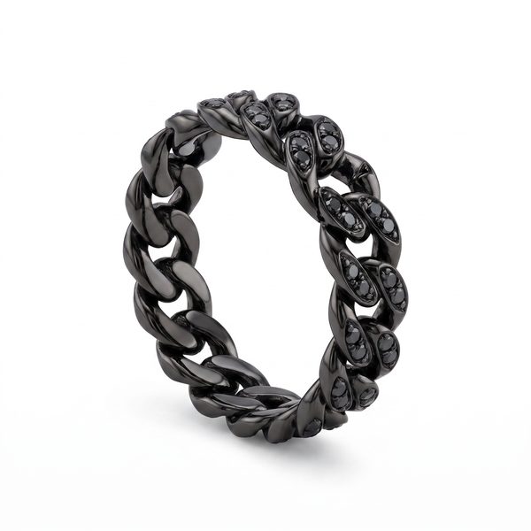 Hidden Cuban link ring V2 Black Diamonds