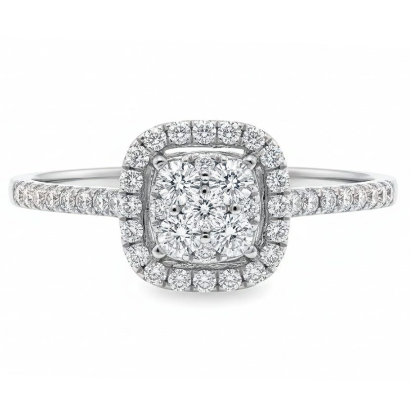 Diamond Cluster Square Halo Engagement Ring 67036