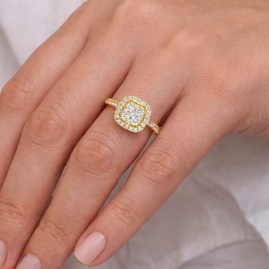 Diamond Cluster Square Halo Engagement Ring 67036