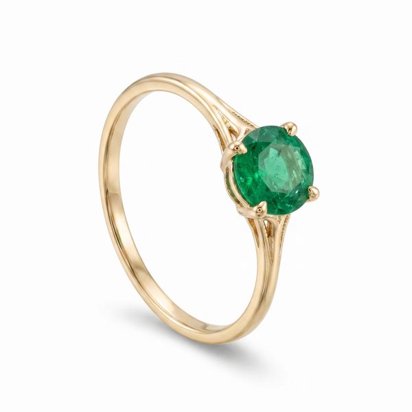 14K Gold Emerald Solitaire Engagement Ring 66603