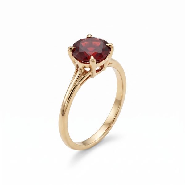 14K Gold Garnet Solitaire Engagement Ring 66422