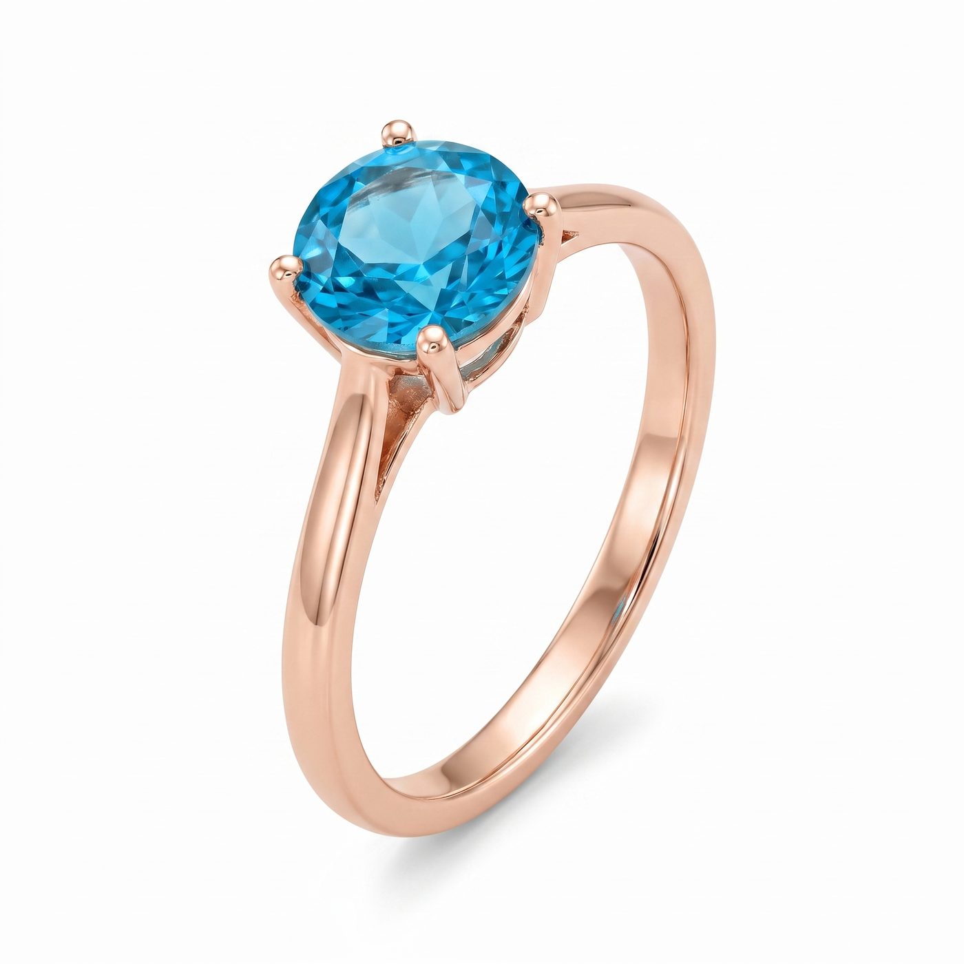 14K Gold Blue Topaz Solitarie Engagement Ring 66433