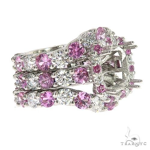 Pink Sapphire Diamond Platinum Engagement Ring Set 67170