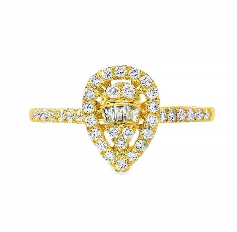 18K Gold Pear Shape Baguette Diamond Engagement Ring 67297