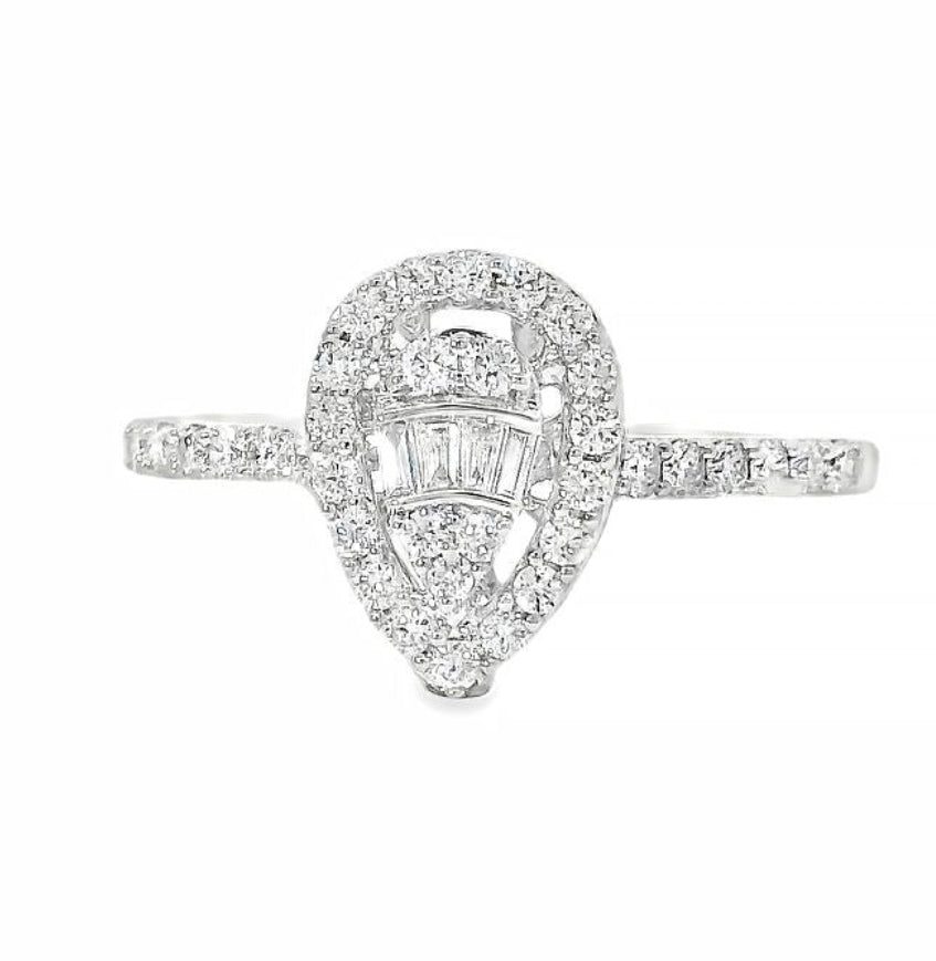 18K Gold Pear Shape Baguette Diamond Engagement Ring 67297