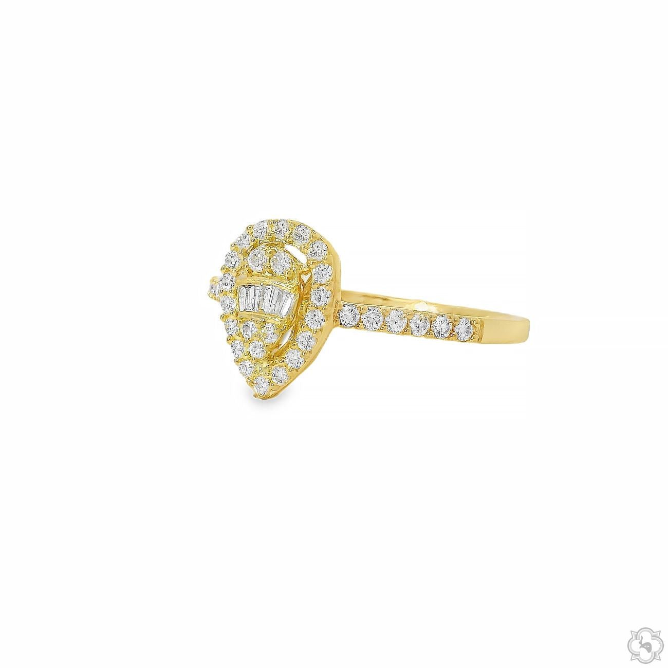 18K Gold Pear Shape Baguette Diamond Engagement Ring 67297