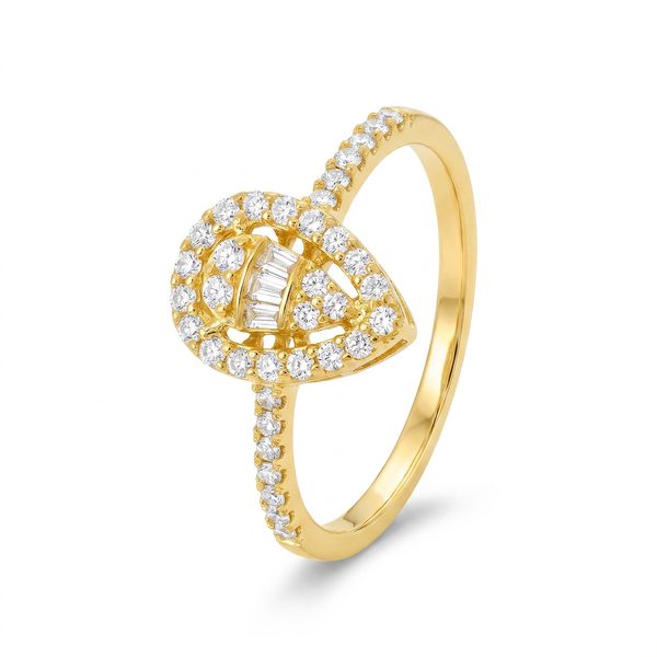 18K Gold Pear Shape Baguette Diamond Engagement Ring 67297