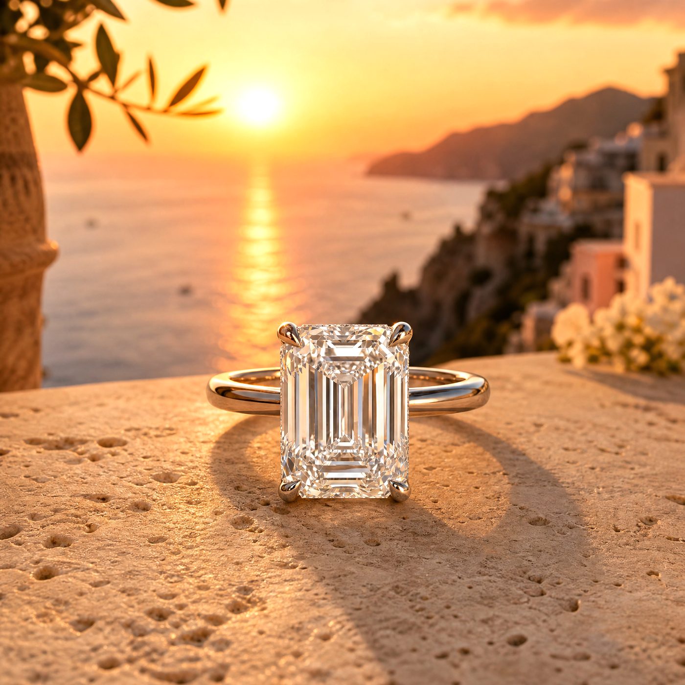 Solitaire Emerald Diamond Engagement Ring 70115