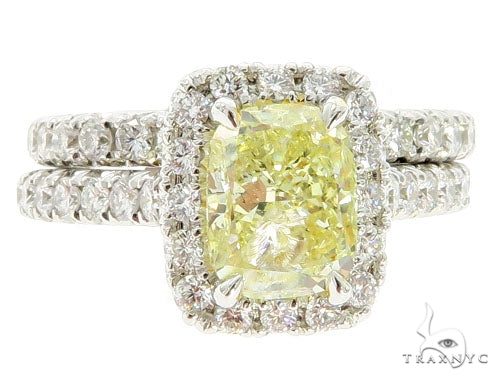 Cushion Cut Halo Diamond Engagement Ring Set 45619
