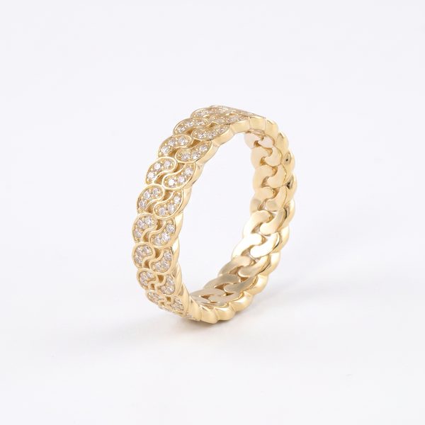 Tight Link Cuban Ring with Diamonds