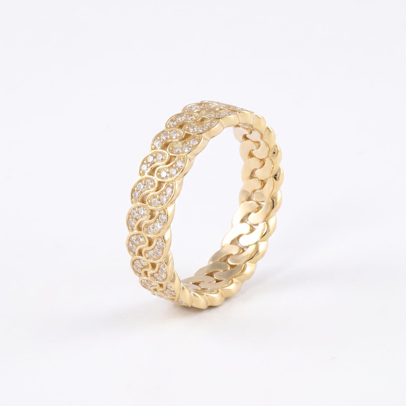 Tight Link Cuban Ring with Diamonds